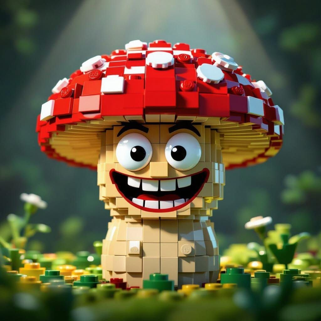 LEGO Mushroom With Manic Grin in Spotlight