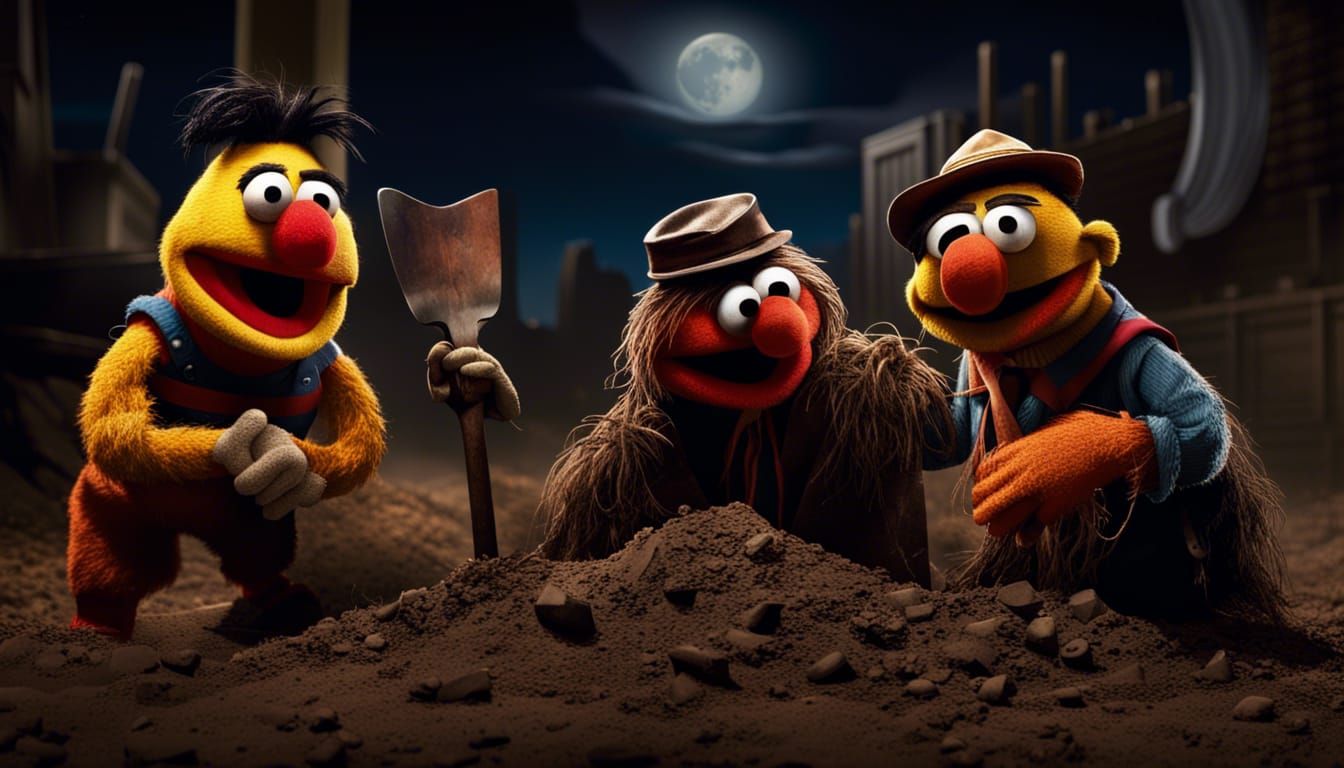 Bert and Ernie Digging Hole: Matte Painting
