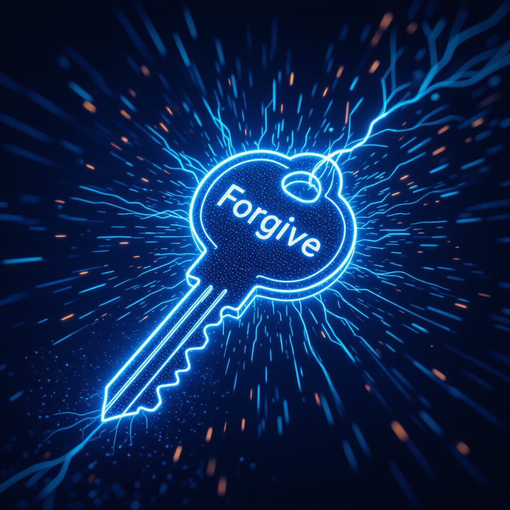 Blue Energy Key with Forgive Text and Sparks
