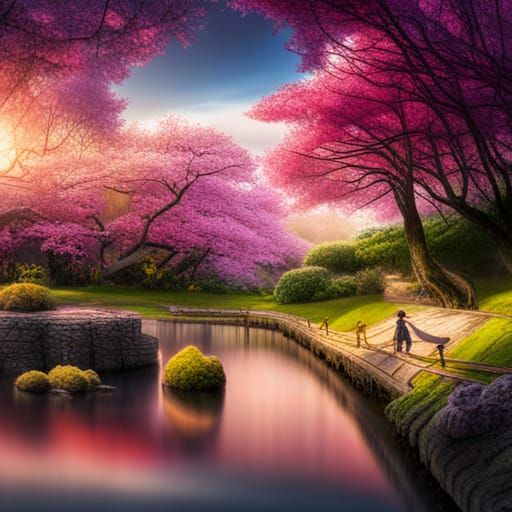 Cherry Blossom Garden: A Digital Matte Painting