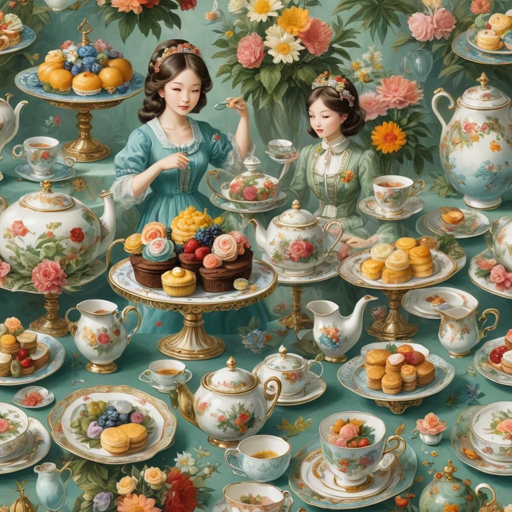 Elegant Vintage Tea Party with Mountain View