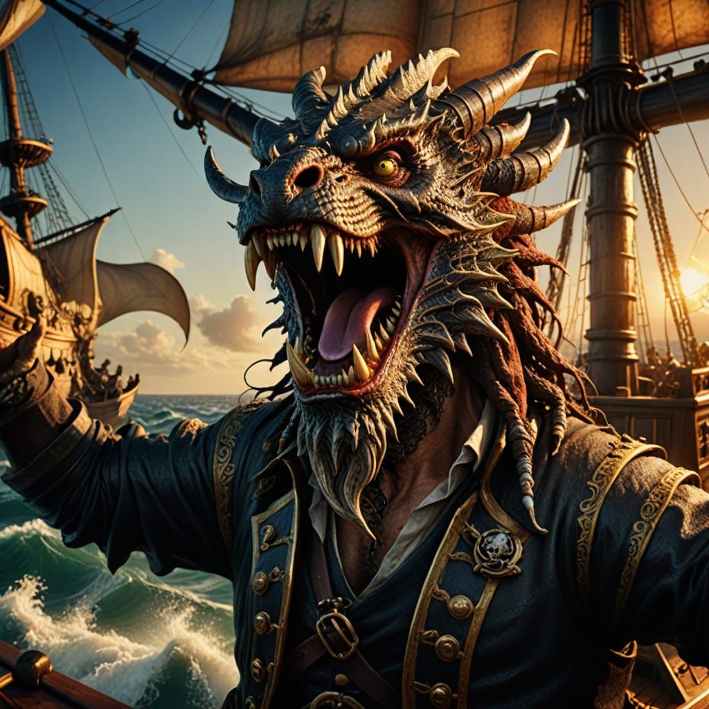 Aggressive Pirate Dragon Shouting Orders on Deck