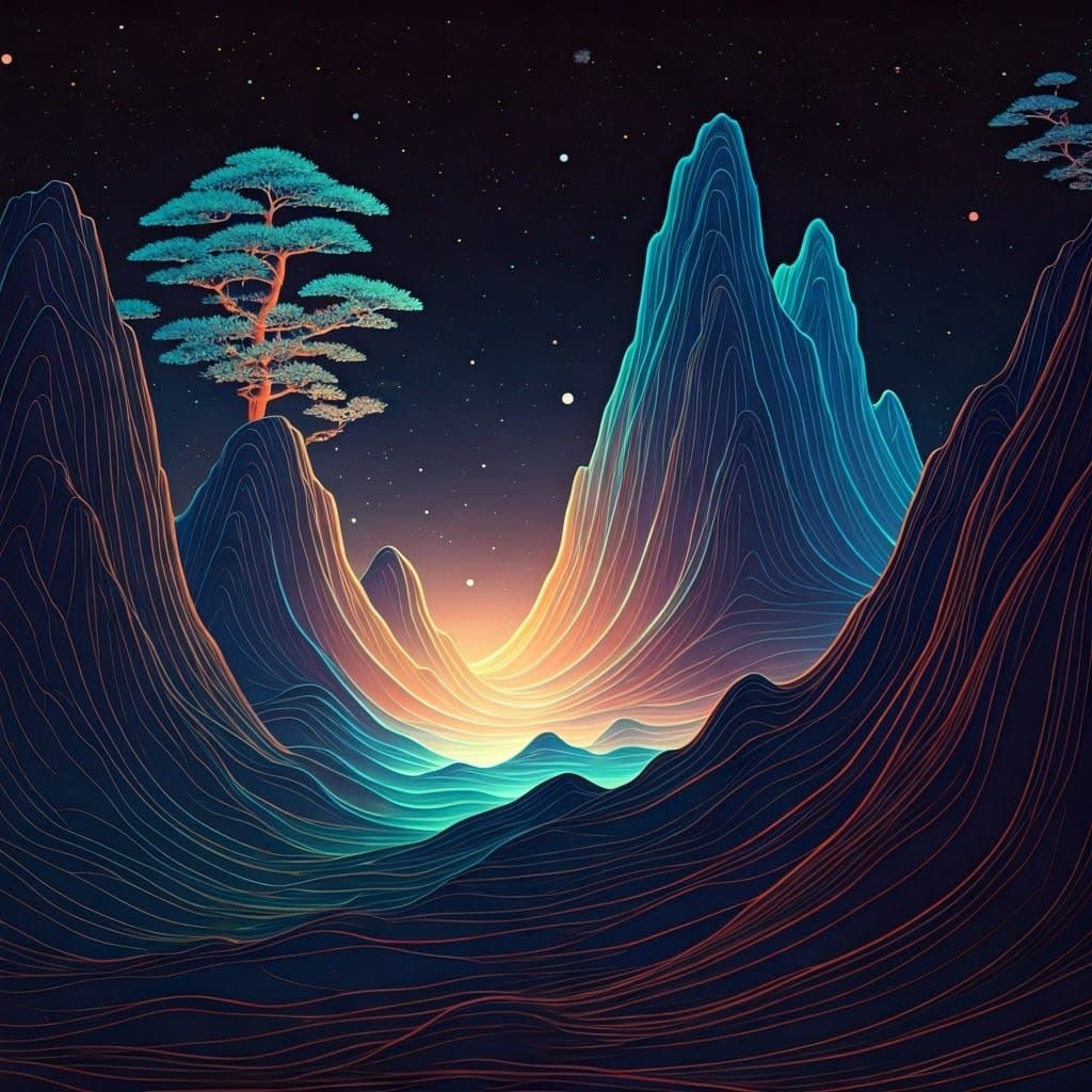 Astral Cosmic Landscape in Ukiyo-e Style