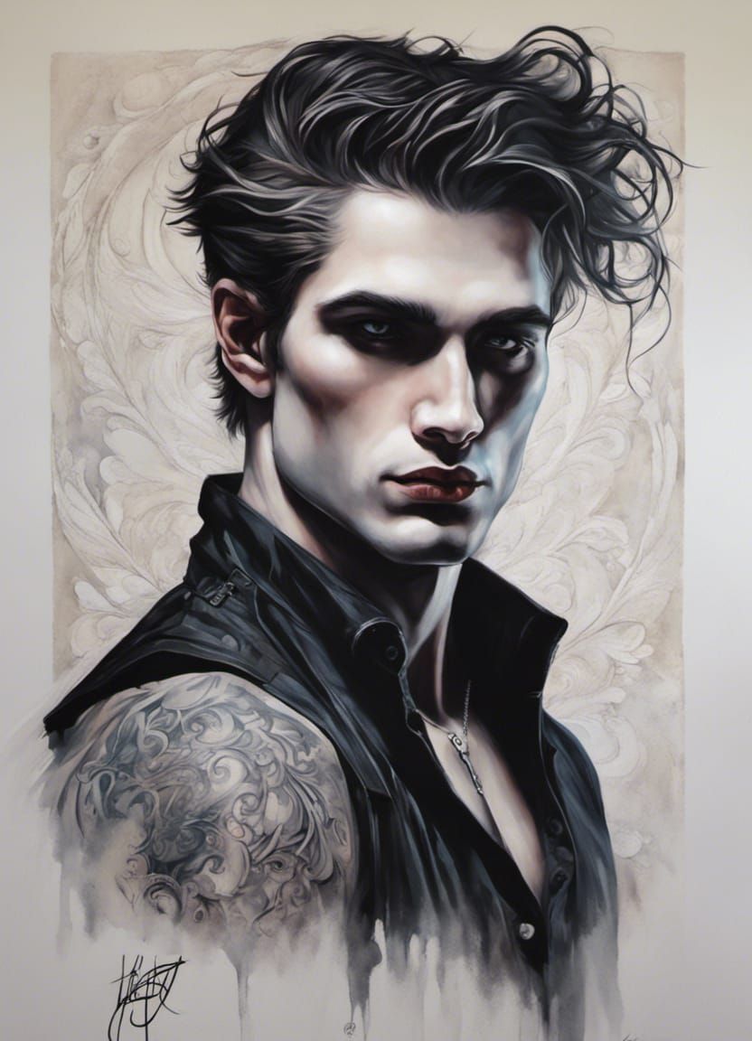 Ethereal Gothic Portrait of a Man in Acrylic Style