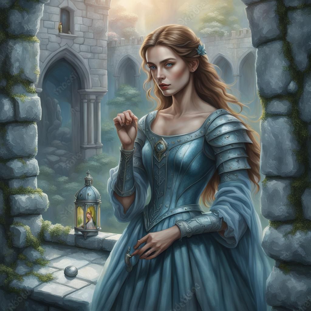 Beauty and Elf Knight in Misty Landscape