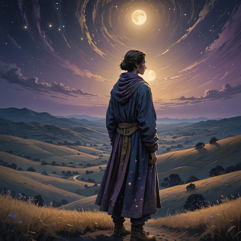 Ethereal Figure Under Starry Sky Concept Art