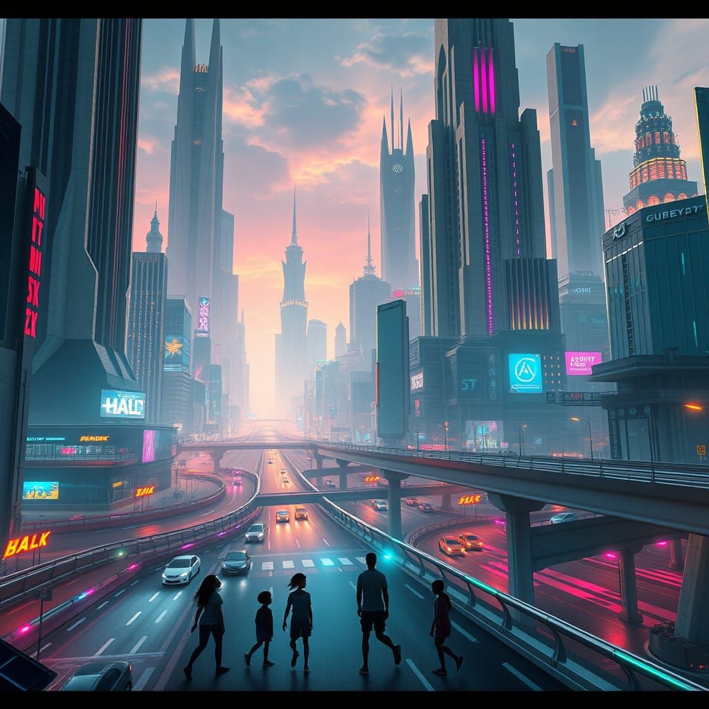 Futuristic Cityscape with Gargantuan Skyscrapers in Cyberpun...