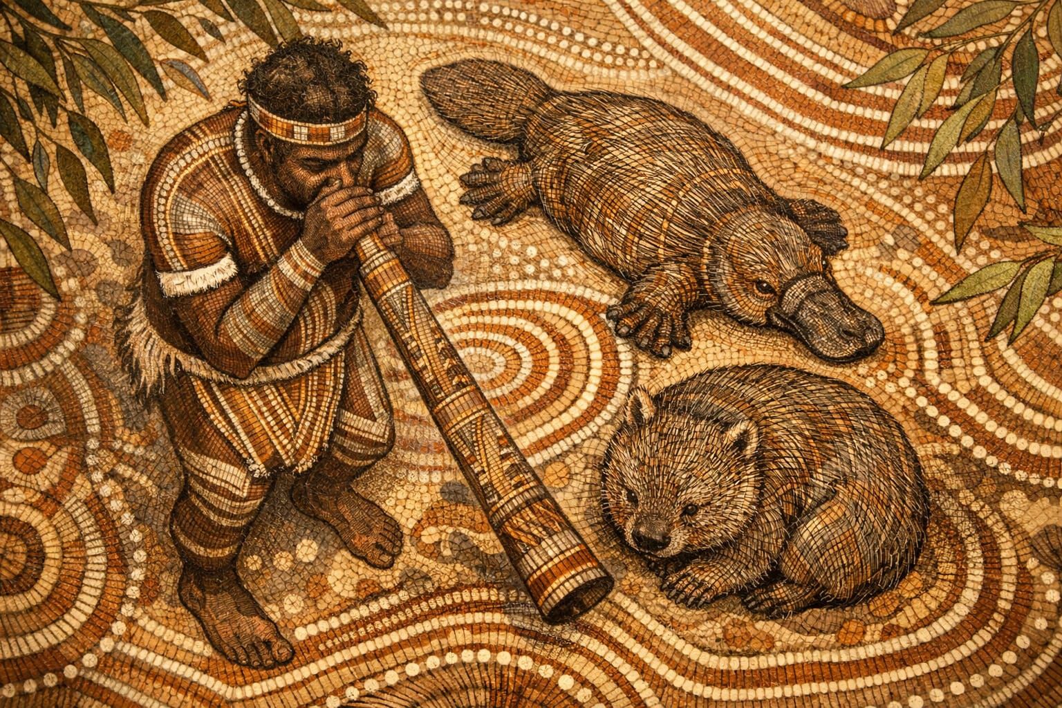 Aboriginal Man with Animals in Rarrk Style