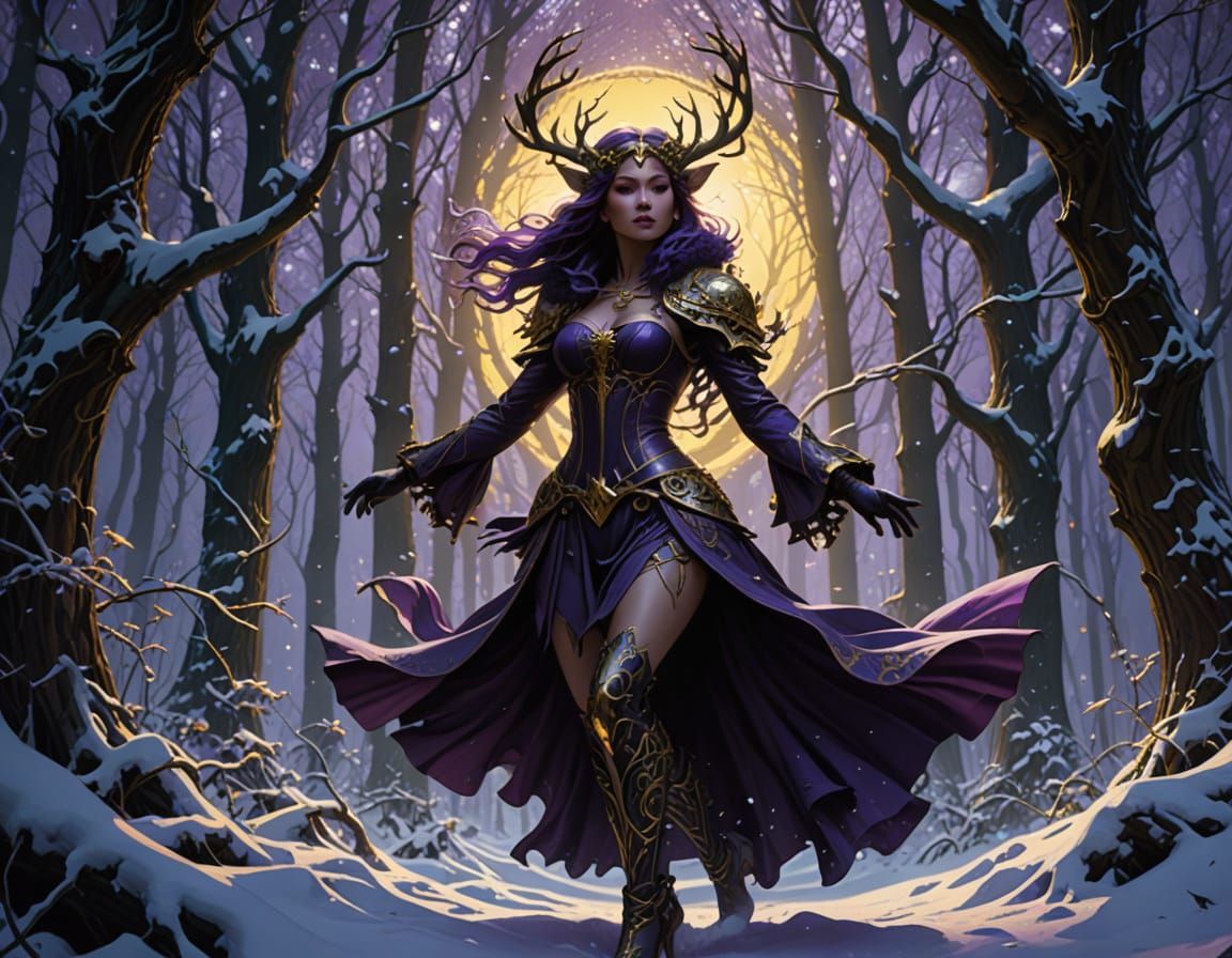 Dancing Figure in Winter Forest: Dark Fantasy Art