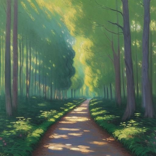 Sun-Drenched Forest Walk as Impressionist Painting