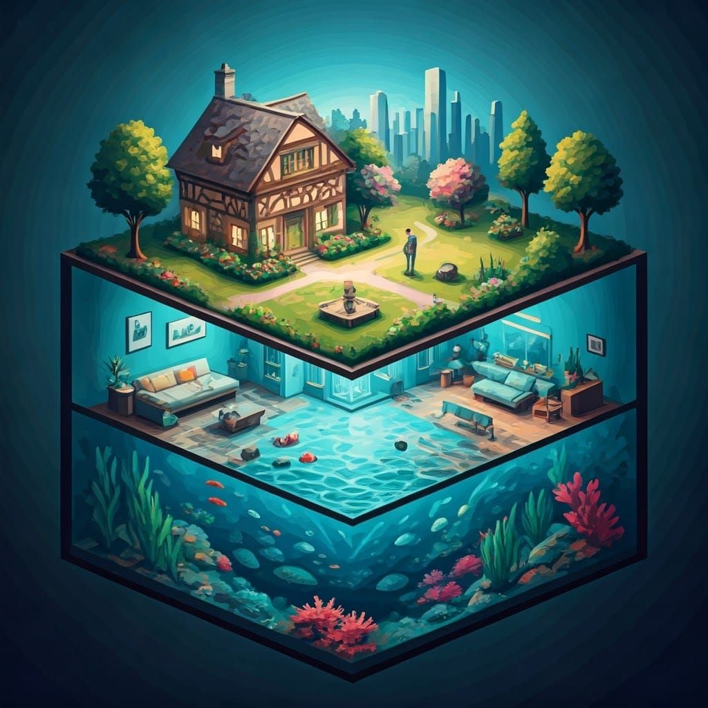 Dream Home Scenarios in Vibrant Airbrush Illustration