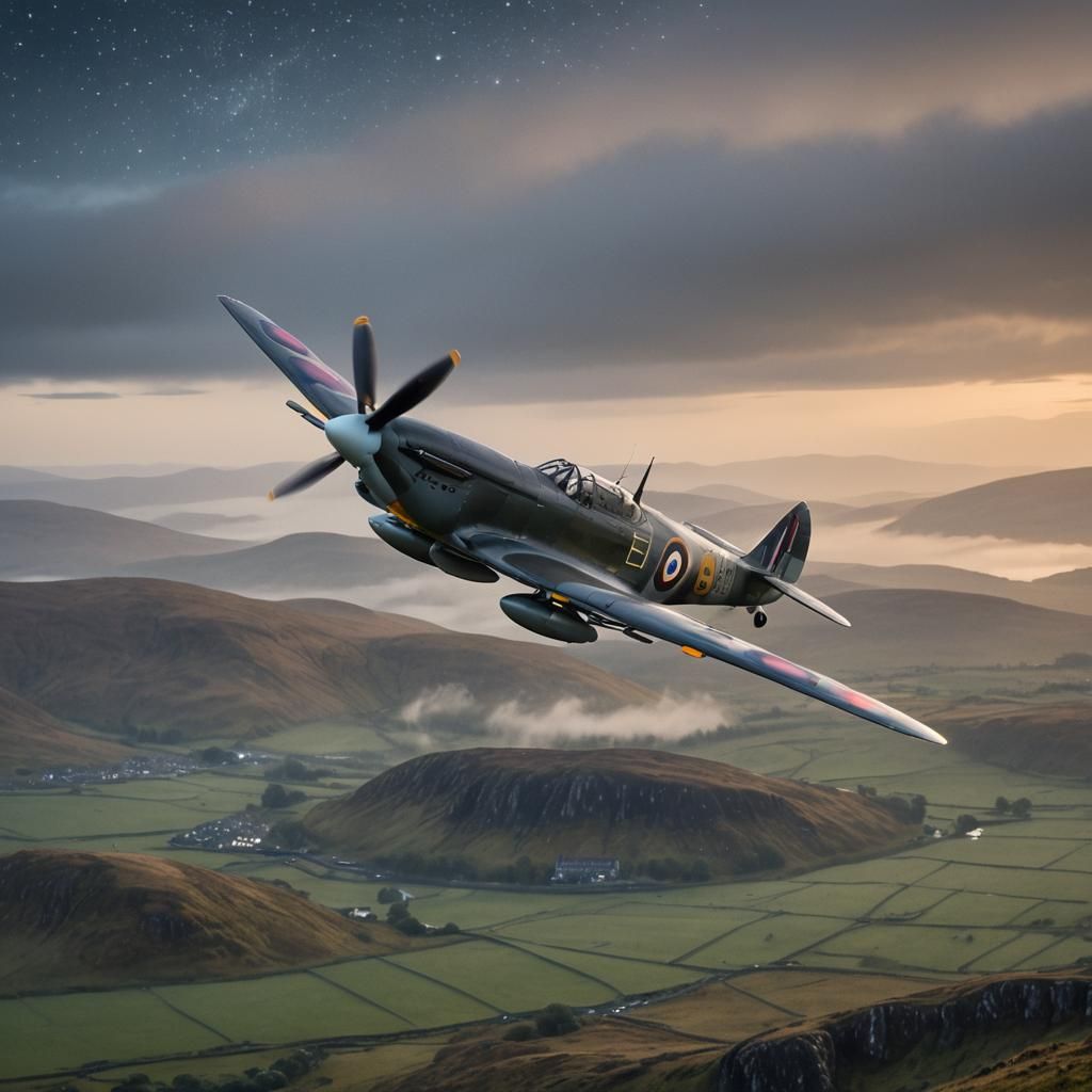 Spitfire Over Scotland at Sunset