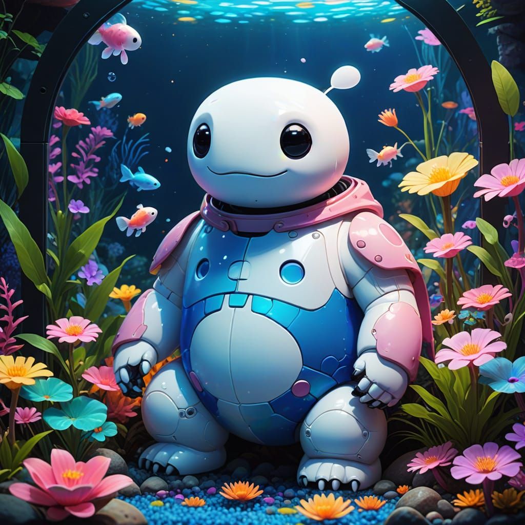 Whimsical Baymax in Axolotl Costume Digital Art