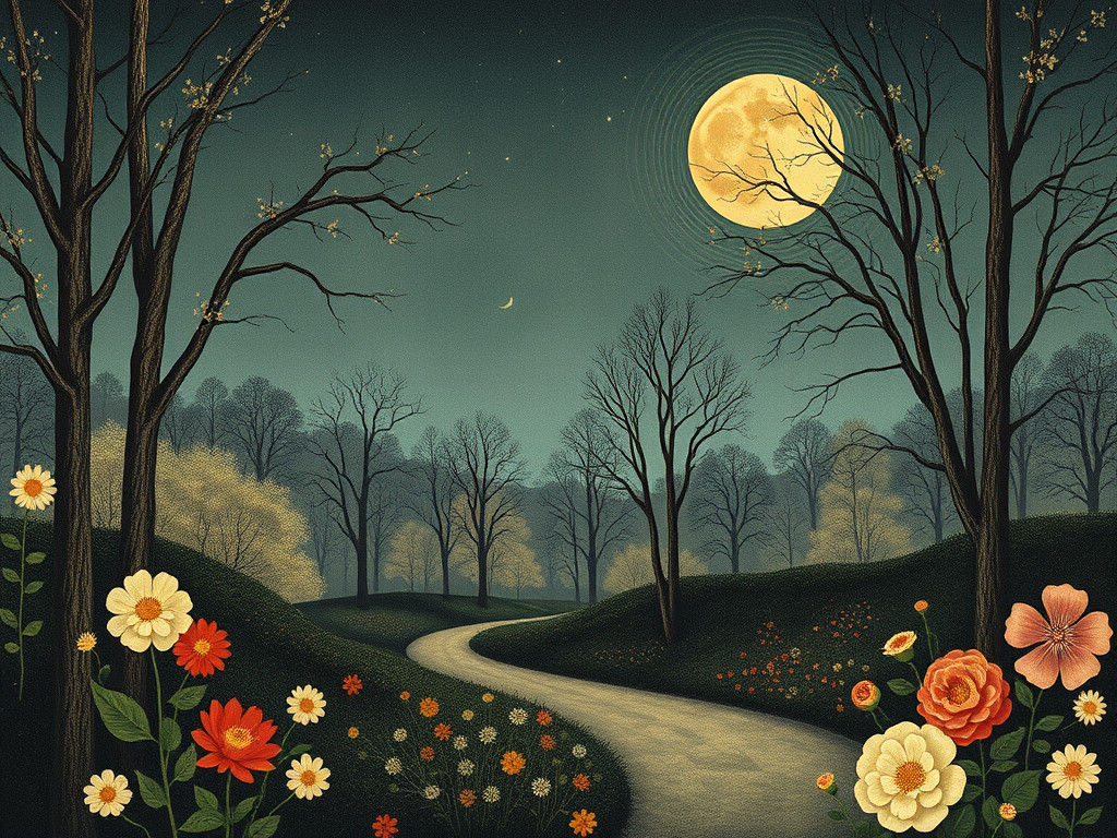 Moonlit Floral Park in Impressionist Style