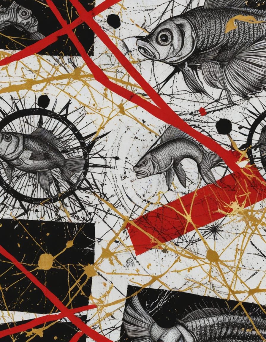 Zodiac Collage with Herring in Grungy Style