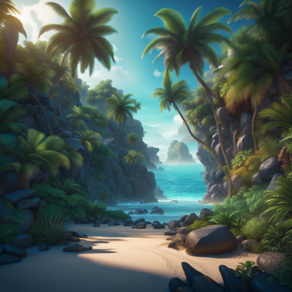 Lush Tropical Beach with Sapphire Lighting in Unreal Engine