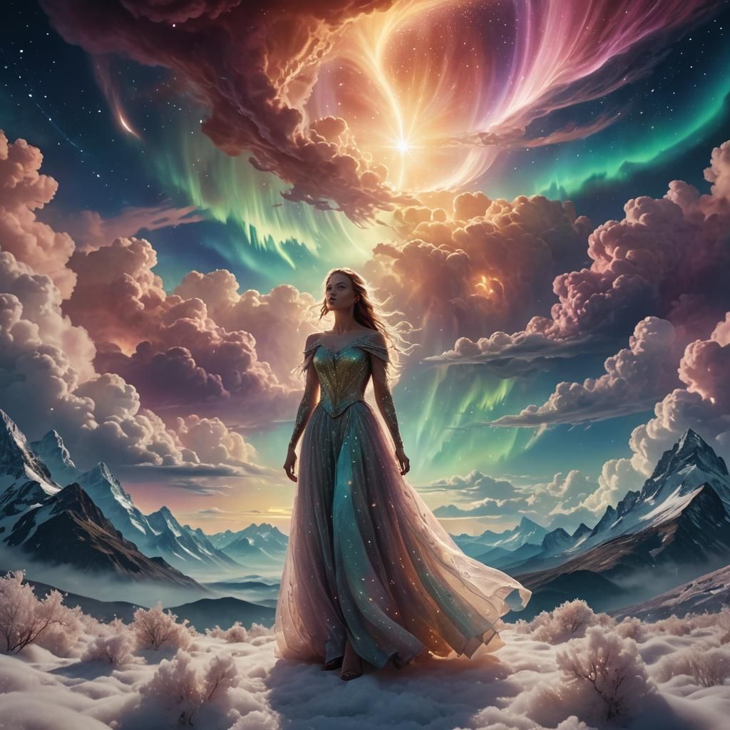 Figure of Ecstasy in Aurora Borealis: Digital Matte Painting