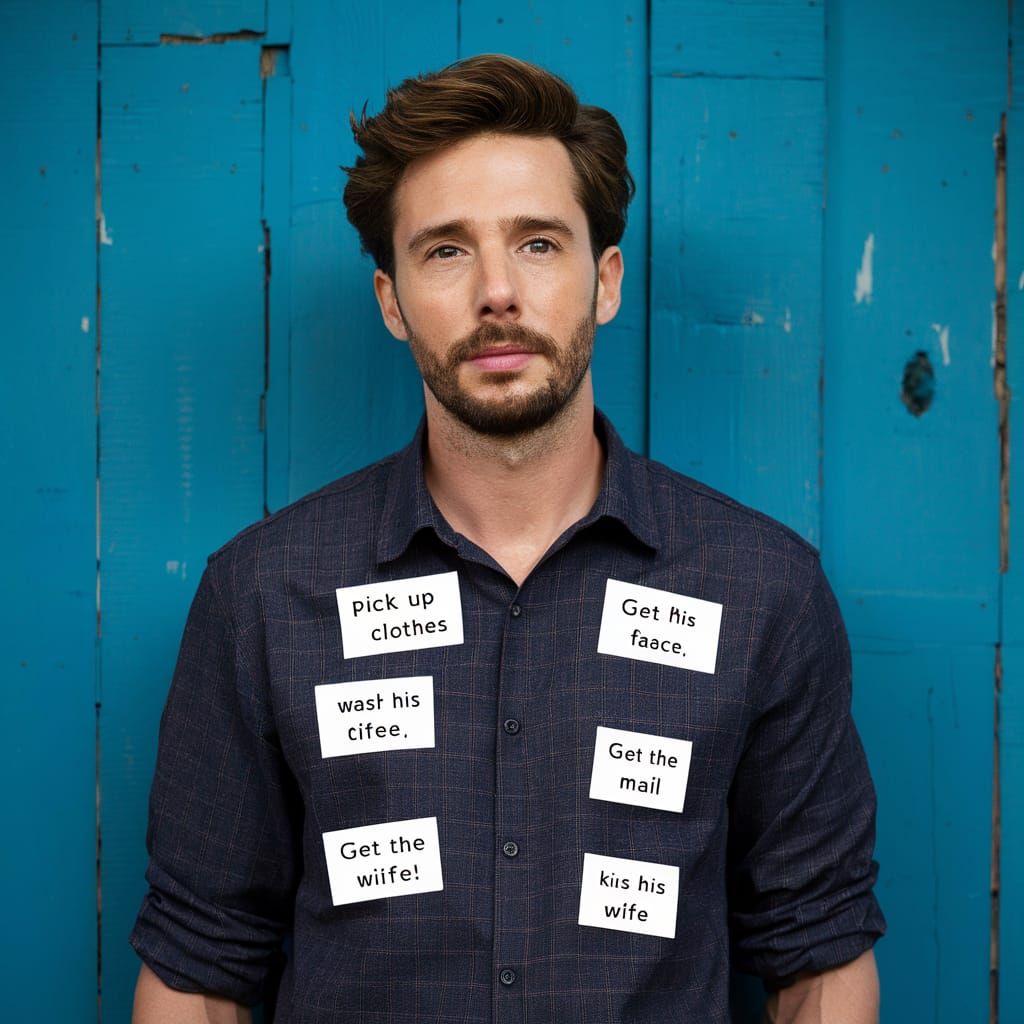 Man Covered in Reminder Stickers