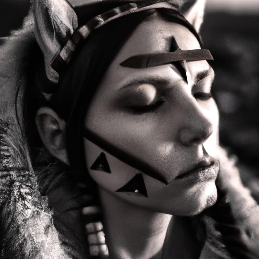 Warrior Woman Portrait with Wolf Features