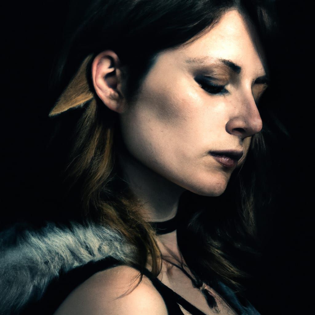 Wolf Warrior Woman Portrait in Hyperrealistic Style