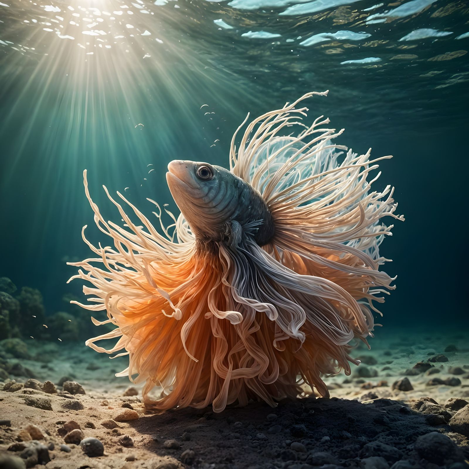 Whimsical Underwater Scene with Tulle Fish