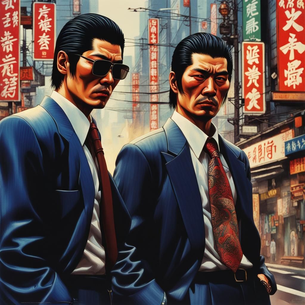 Yakuza in Tokyo, 1983: Hyperrealistic Splash Art