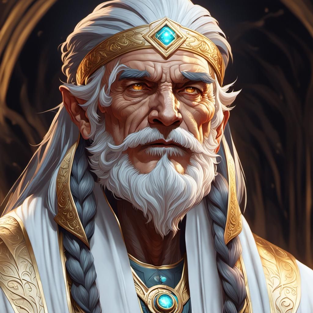 White and Gold Mage Portrait in Detailed Digital Art