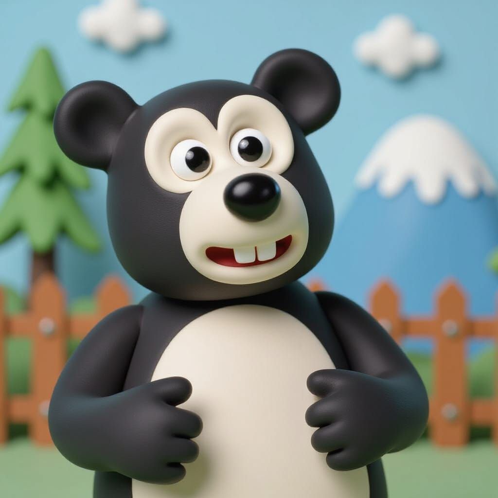 Adorable Claymation Bear in Stop-Motion Style