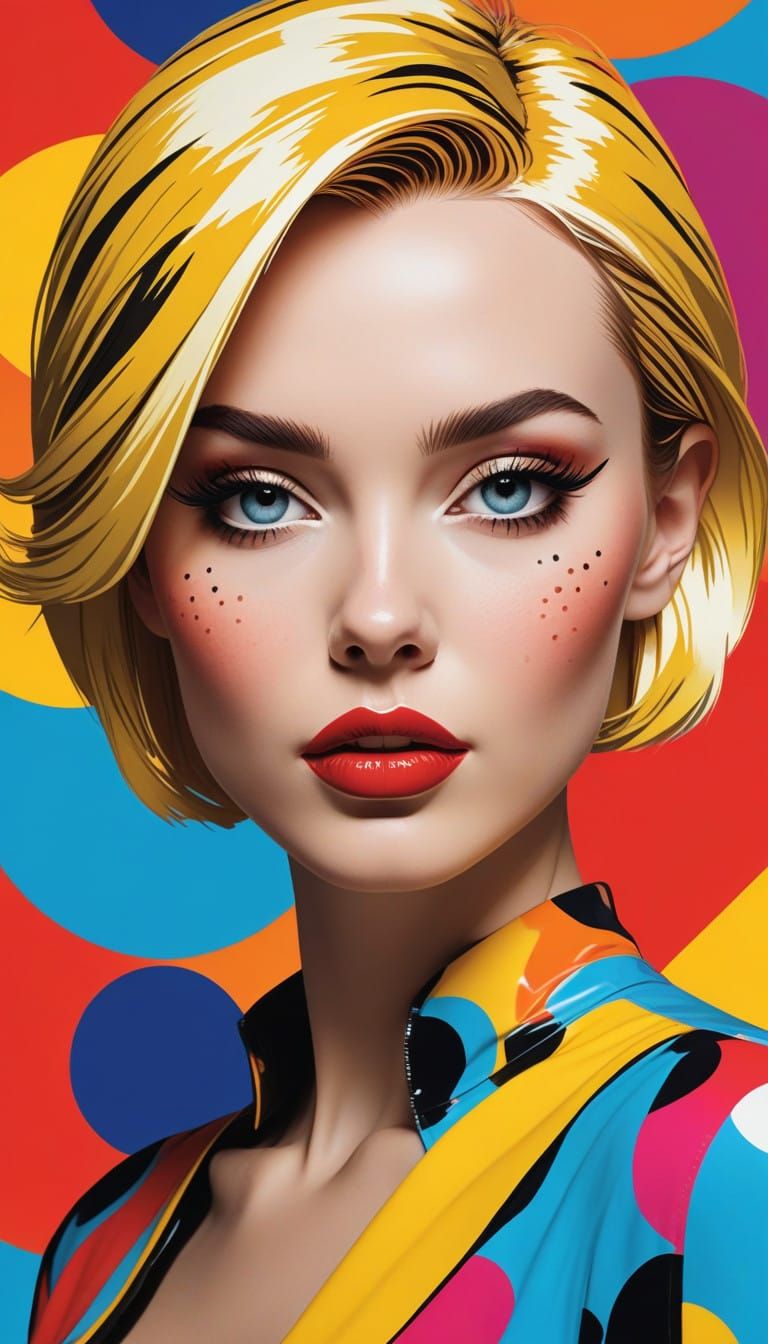 Pop-art comic book style, Vibrant, graphic woman in a dynami...