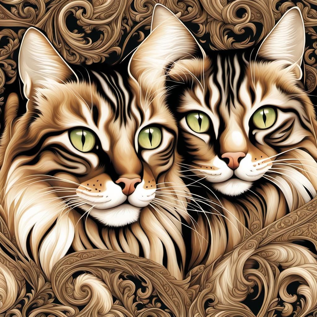 Elegant Cats in Geometric Fauvism Vector Art