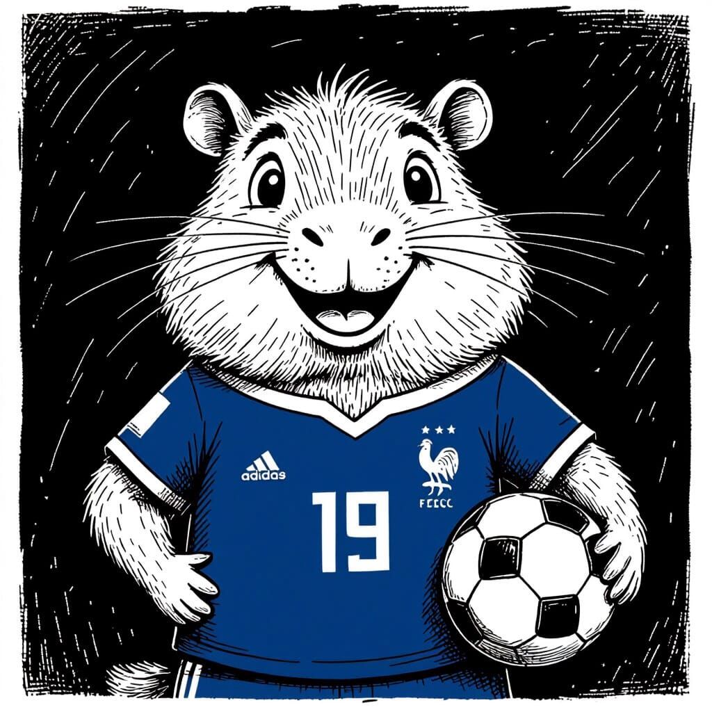 Capybara Soccer Player: Black and White Line Art