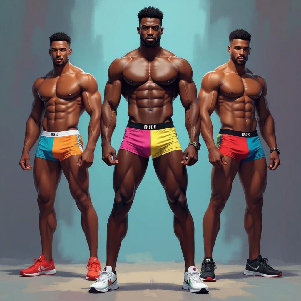 Dynamic Poses: Athletic Men in Colorful Urban Scene