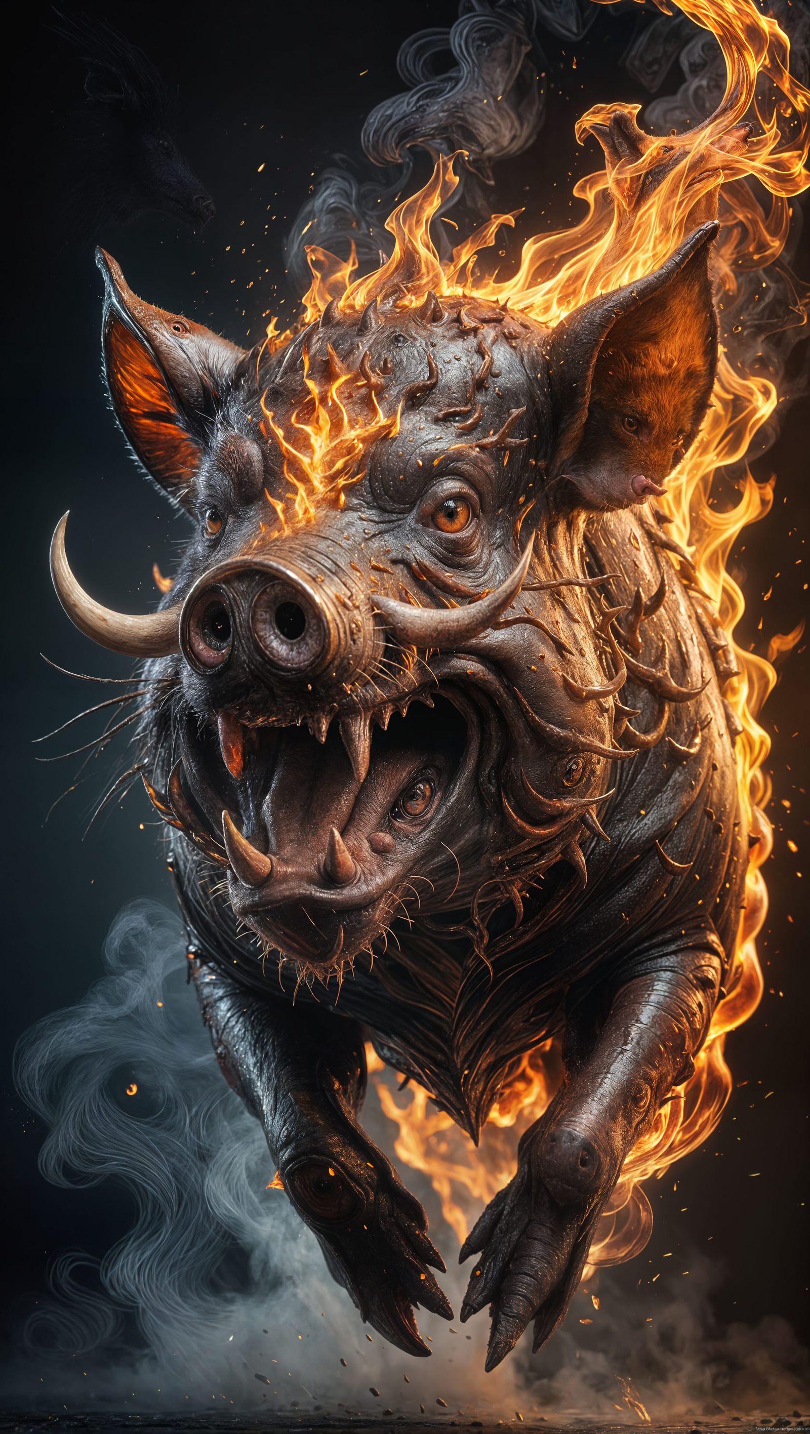 Fiery Devil-Eyed Pig: Hyperrealistic Splash Art