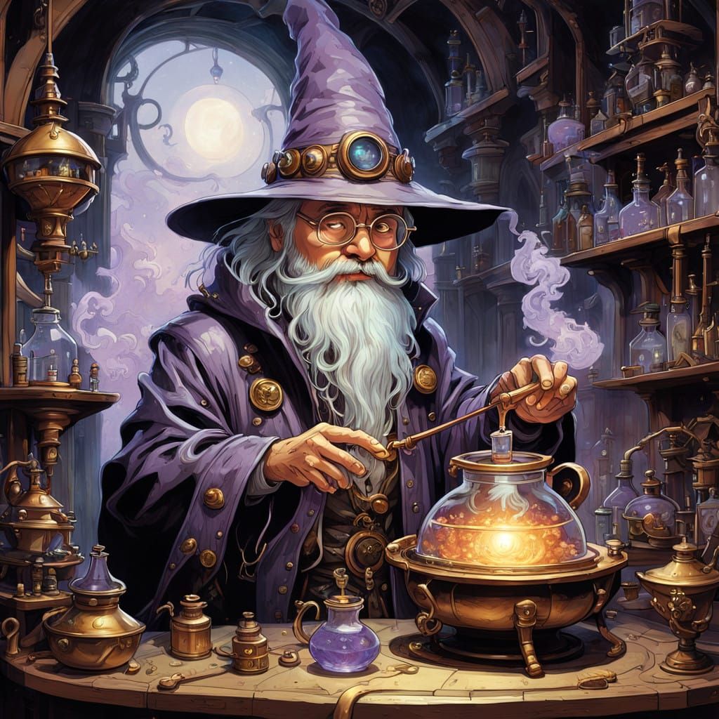 Steampunk Wizard Concocts Enchanted Potion