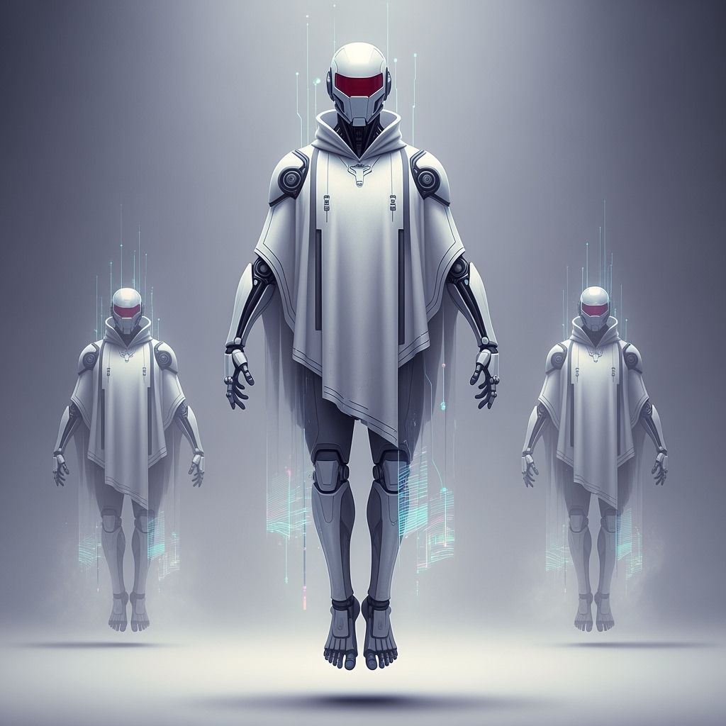 Cybernetic Ghosts in Futuristic Neon Landscape