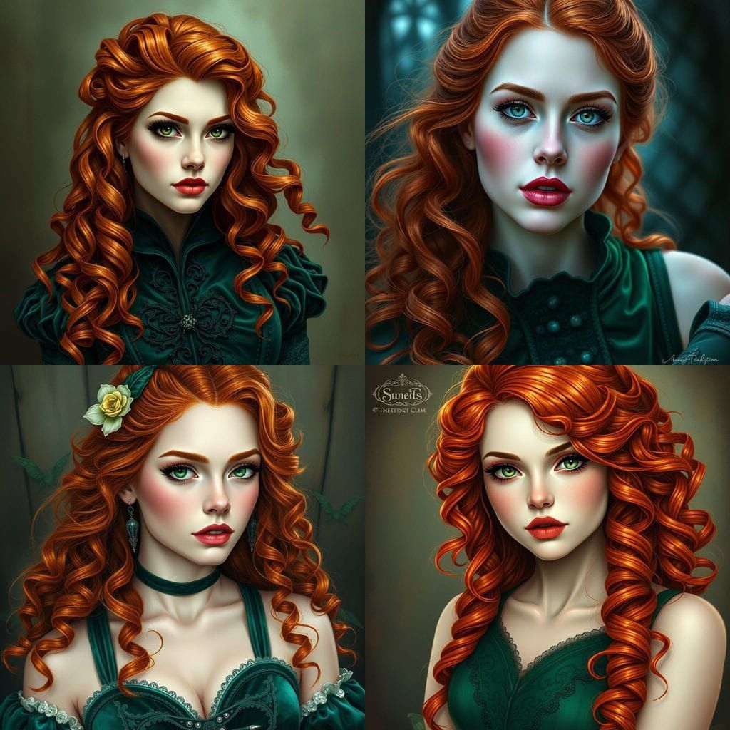 Ethereal Scottish Goddess with Fiery Red Locks and Emerald V...