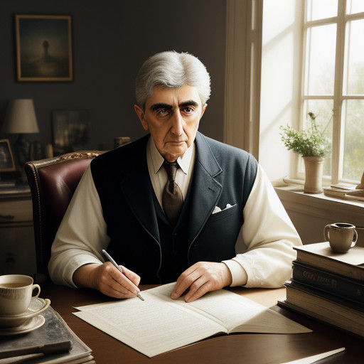 Hyperrealistic Marcel Proust at Work in Warm Light