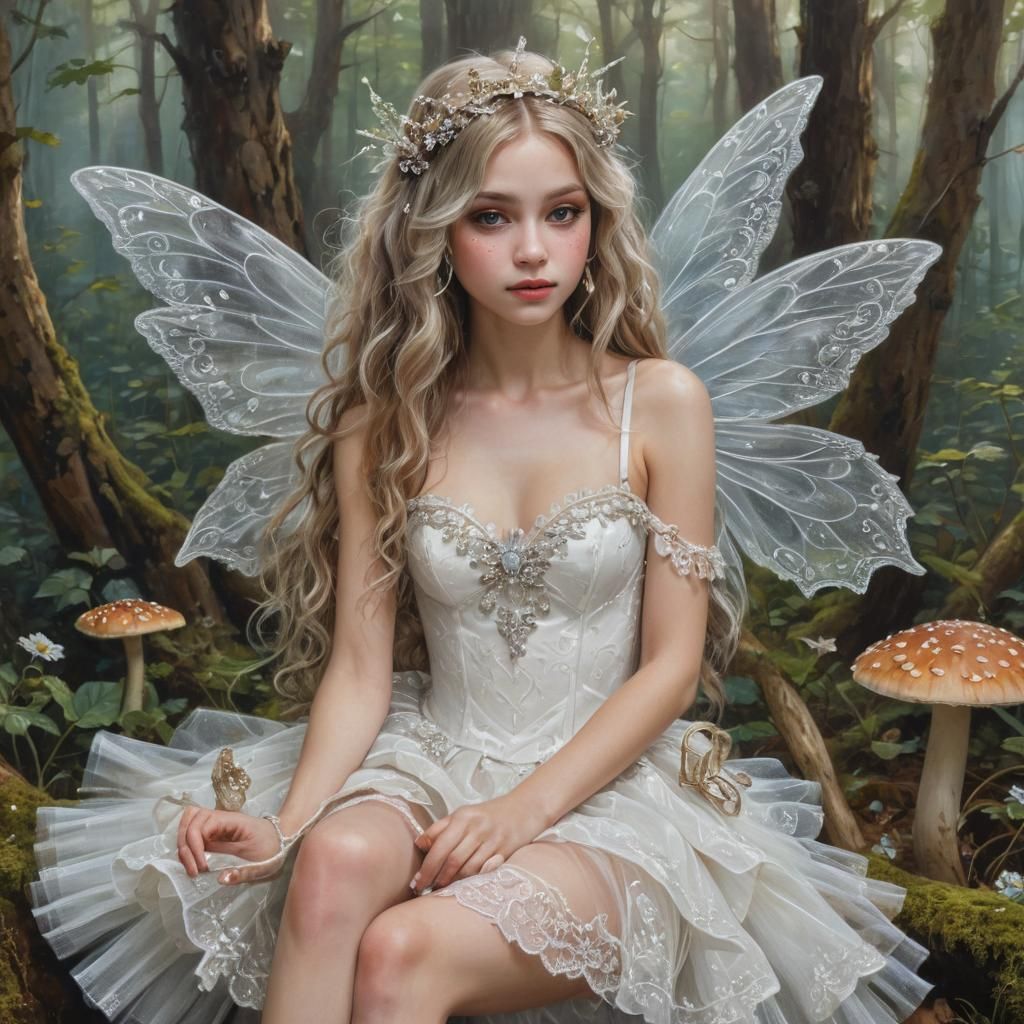Woodland Fairy in Oil Painting with Silver Jewelry