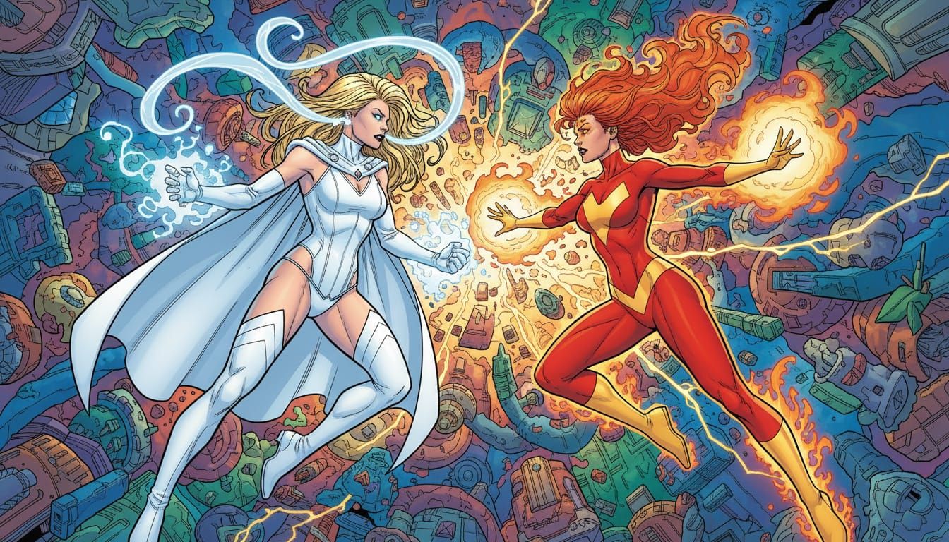 Emma Frost vs Jean Grey Psychic Battle Comic Art