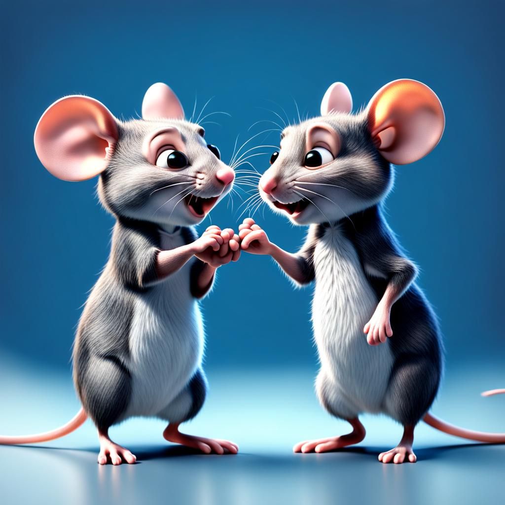 Pixar-Style Mice Share a Whimsical Hand Slap