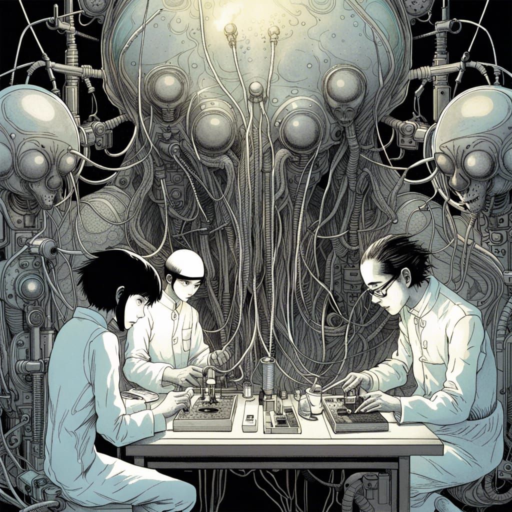 Alien Scientists Experiment in Manga Horror Style