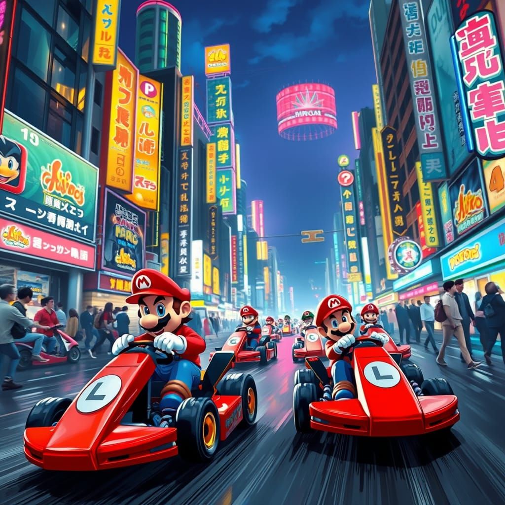 Mario Kart in Tokyo Cityscape