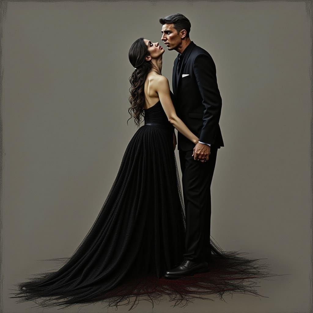 Anguished Woman and Man in Somber, Expressive Style