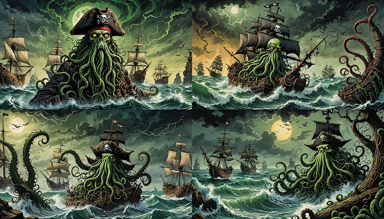 Cthulhu Pirate Nautical Landscape in Graphic Novel Style