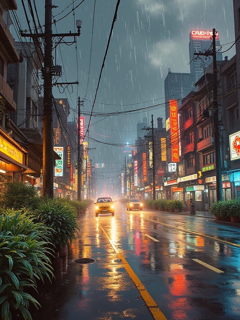 Cyberpunk Neo Tokyo in Airbrushed Style