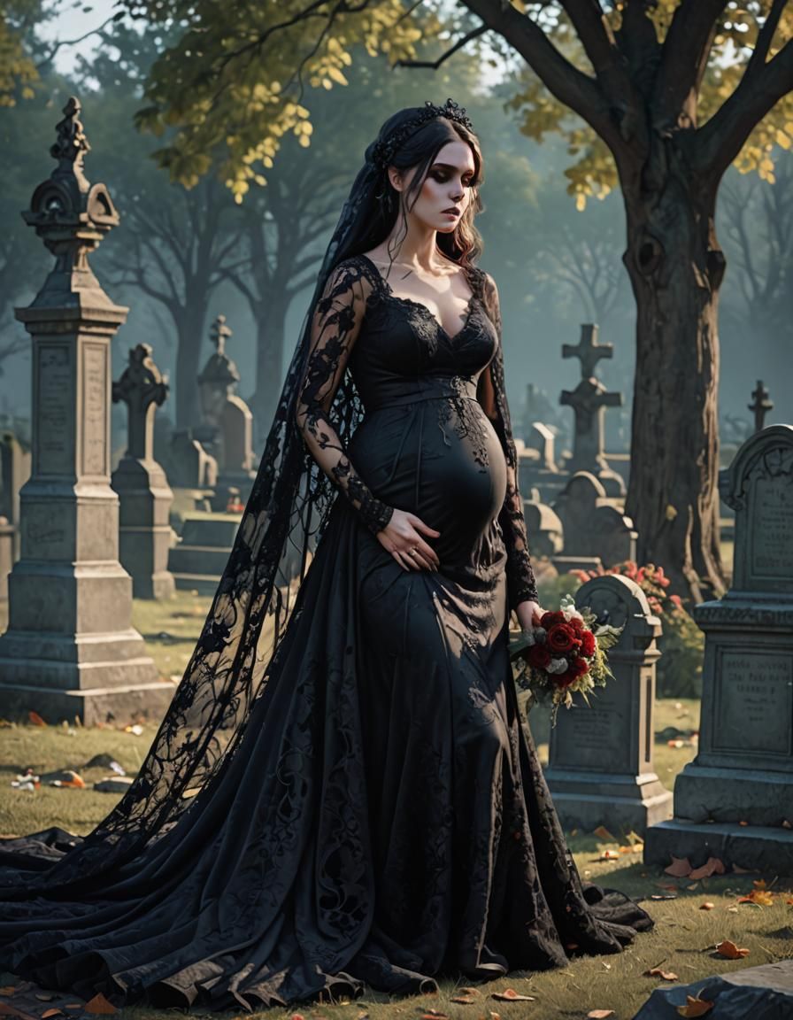 Gothic Pregnant Bride in Graveyard: Concept Art