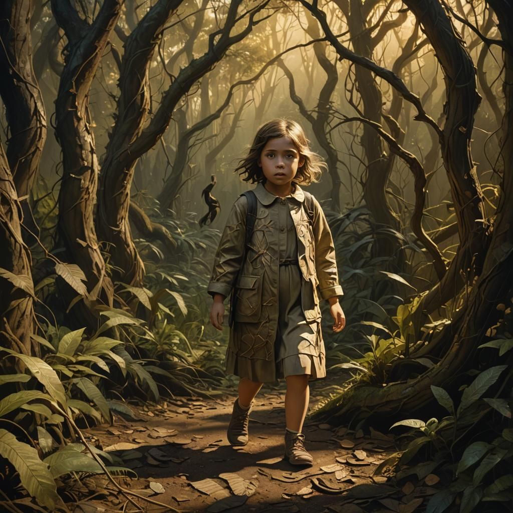 Eerie Forest: Little Girl in Bas-Relief Matte Painting