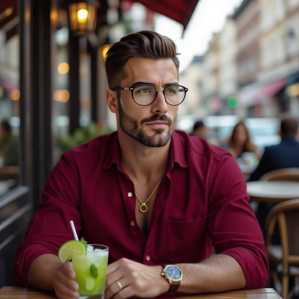 BLACK-RIMMED GLASSES ①