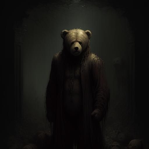 Haunted Teddy Bear in Gothic Horror Style