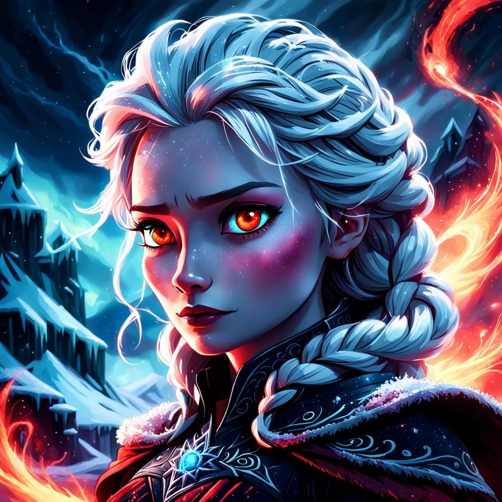 Villainous Elsa Casting Magic in Dark Fantasy Art